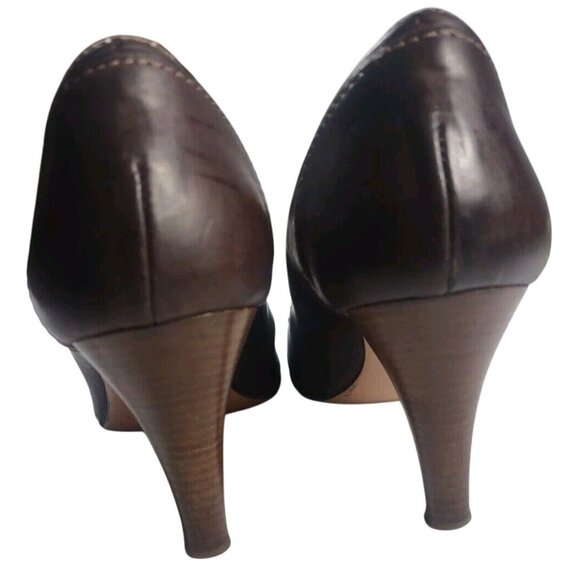 Y2K Coach "Brigitte" Brown Peep Toe Gold Buckle Front Pumps Heels Sz 9.5… - Picture 4 of 6